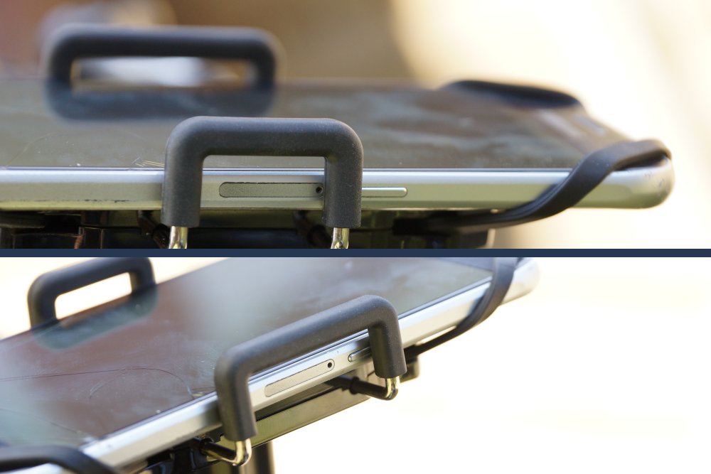 Seitenbügel drücken auf Power Knopf an Universal Bike Mount