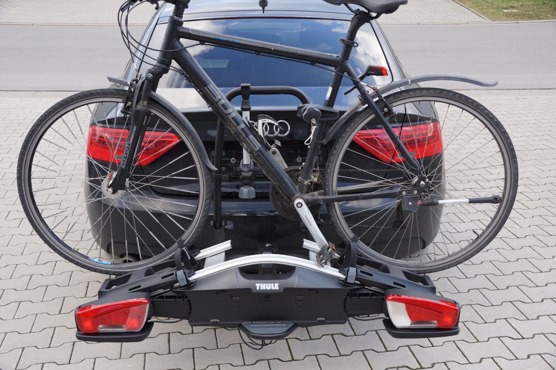 thule velocompact mit fahrrad beladen