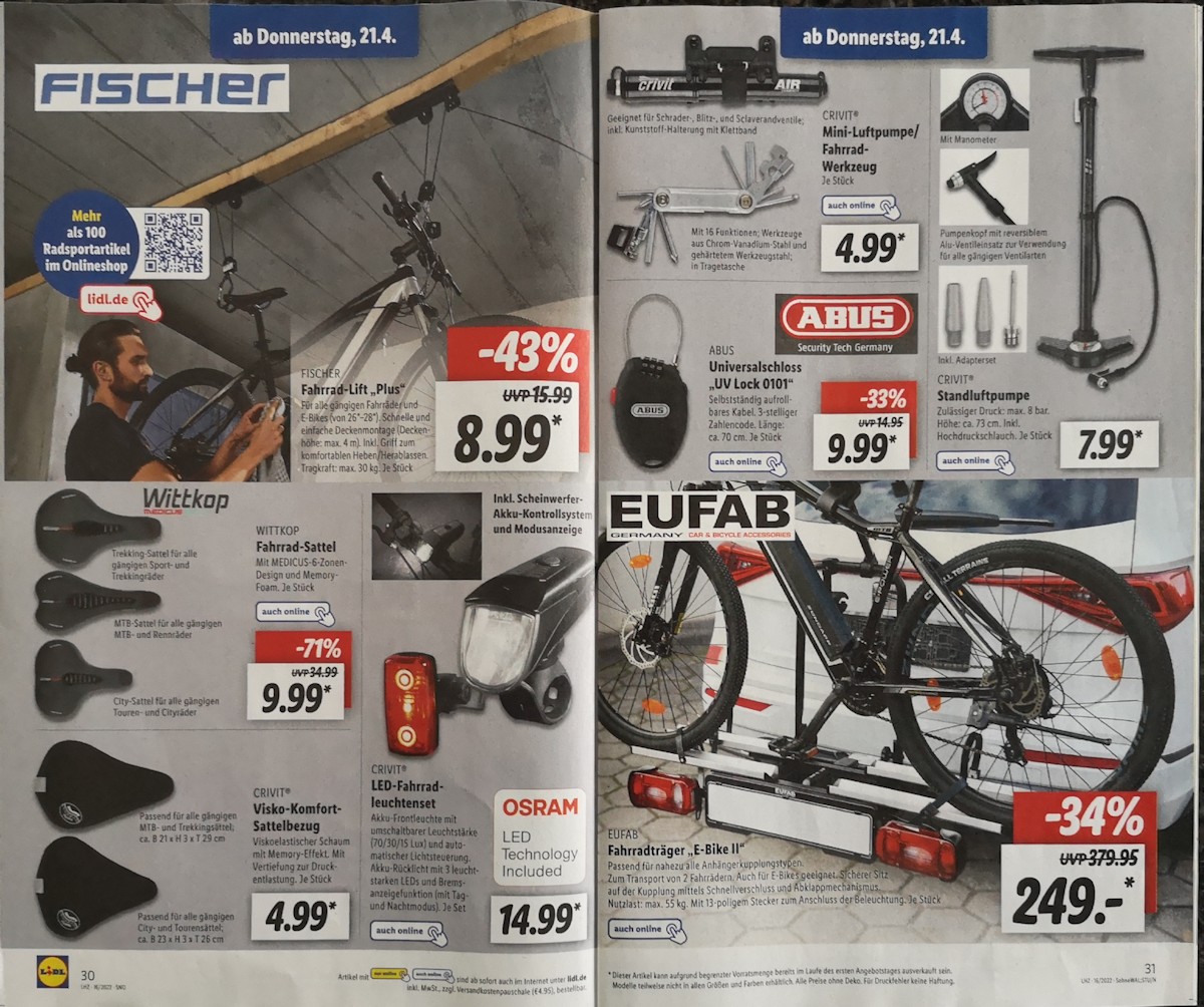 Lidl Prospekt mit Fahrrad Angeboten April 2022