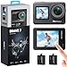 AKASO Action Cam 4K 20MP WiFi Unterwasserkamera IPX8 Wasserdicht Action Kamera EIS 2.0 mit Touchscreen, Zoom, Sprachsteuerung und 2x1350mAh Akkus Kit-Brave 7